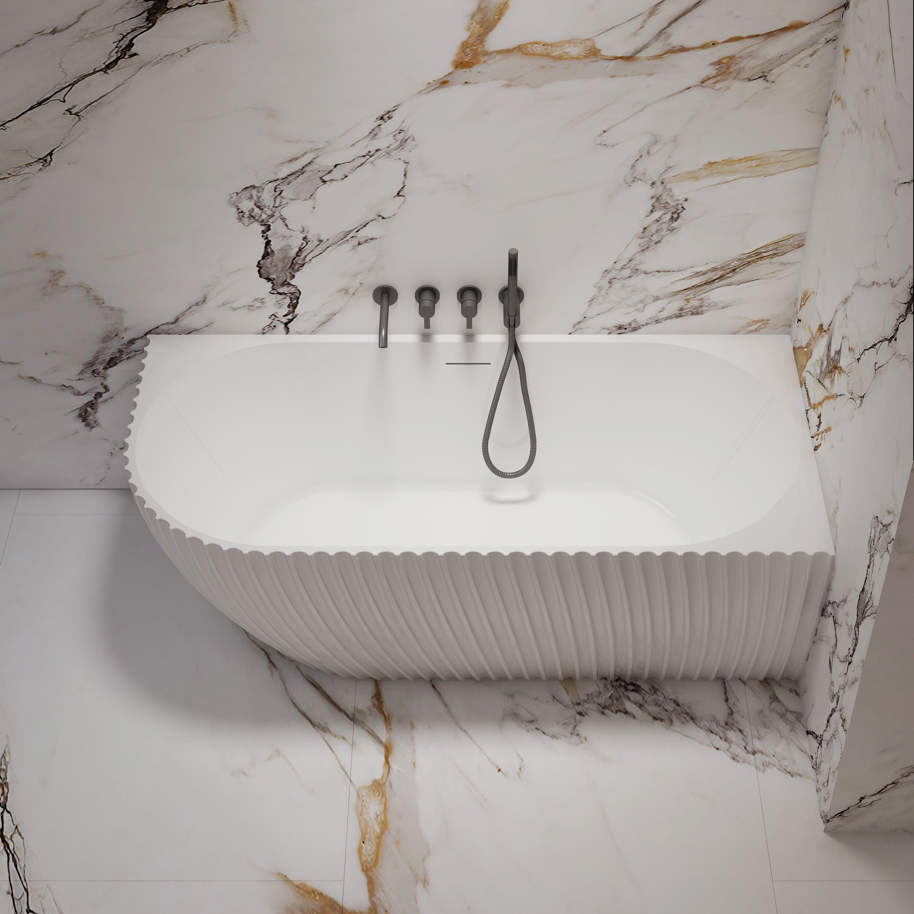 MonBlari Acrylic Back to Wall Bathtub MY-66613-GW-FrontTop