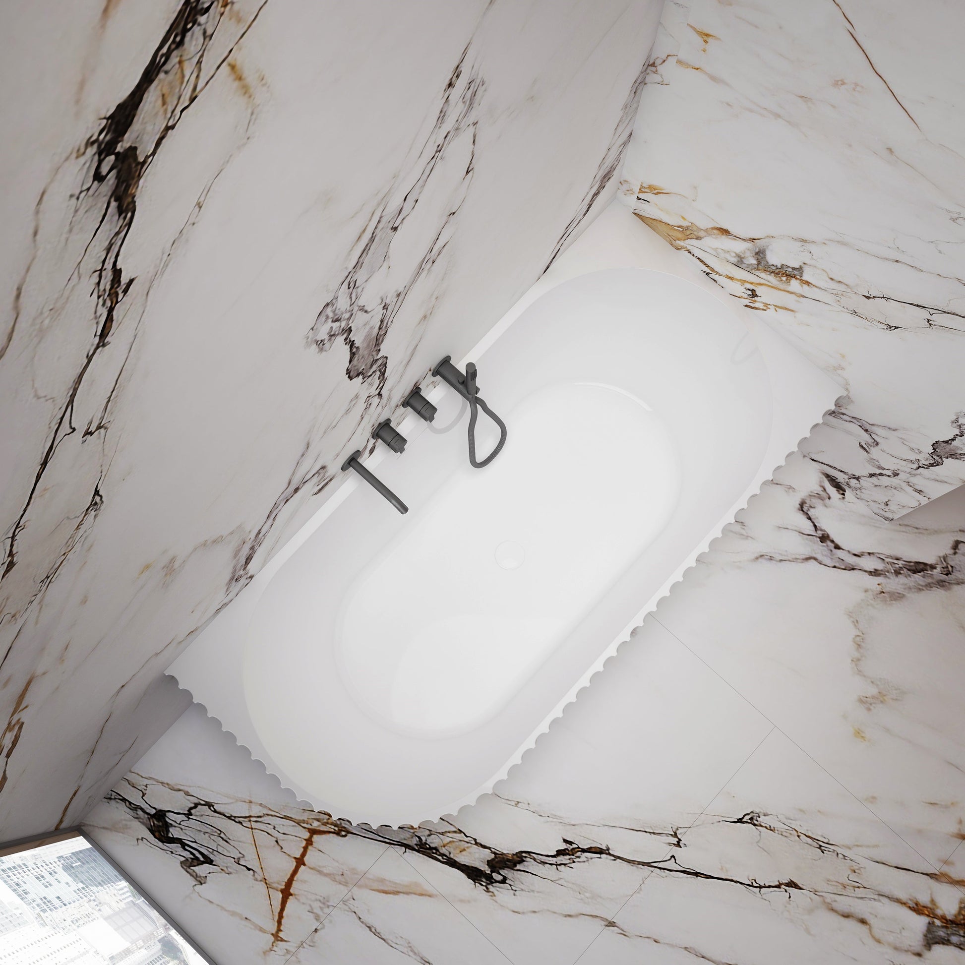 MonBlari Acrylic Back to Wall Bathtub MY-66613-GW-TopView