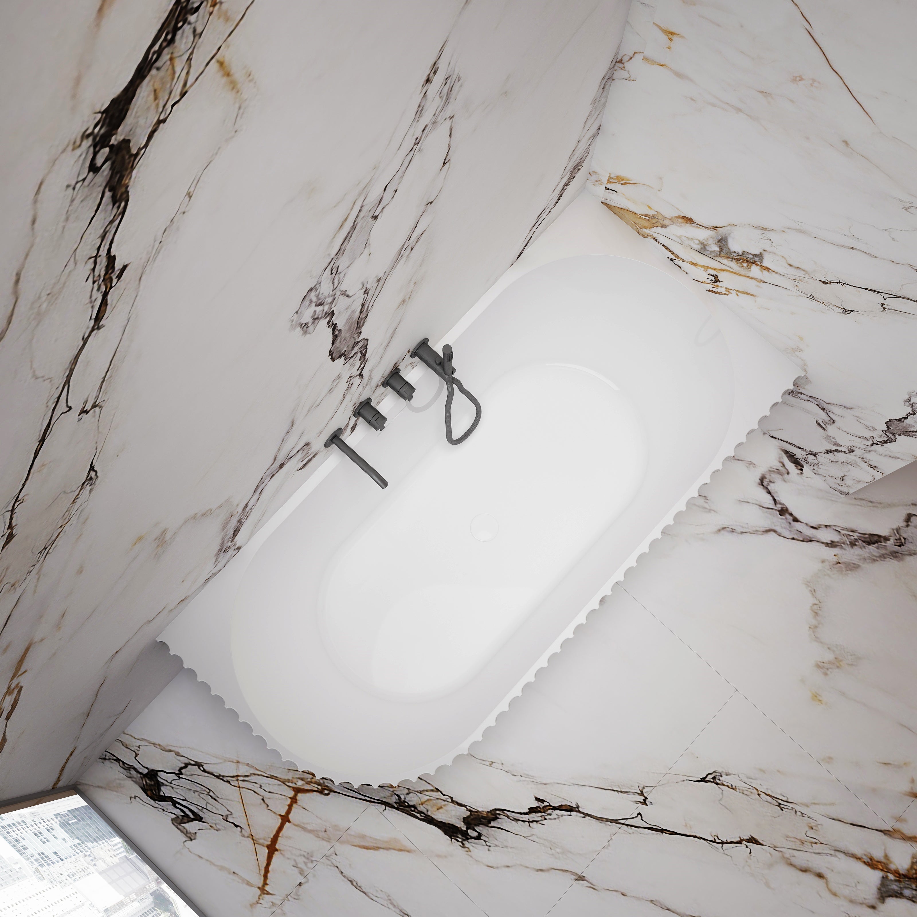 MonBlari Acrylic Back to Wall Bathtub MY-66613-GW-TopView