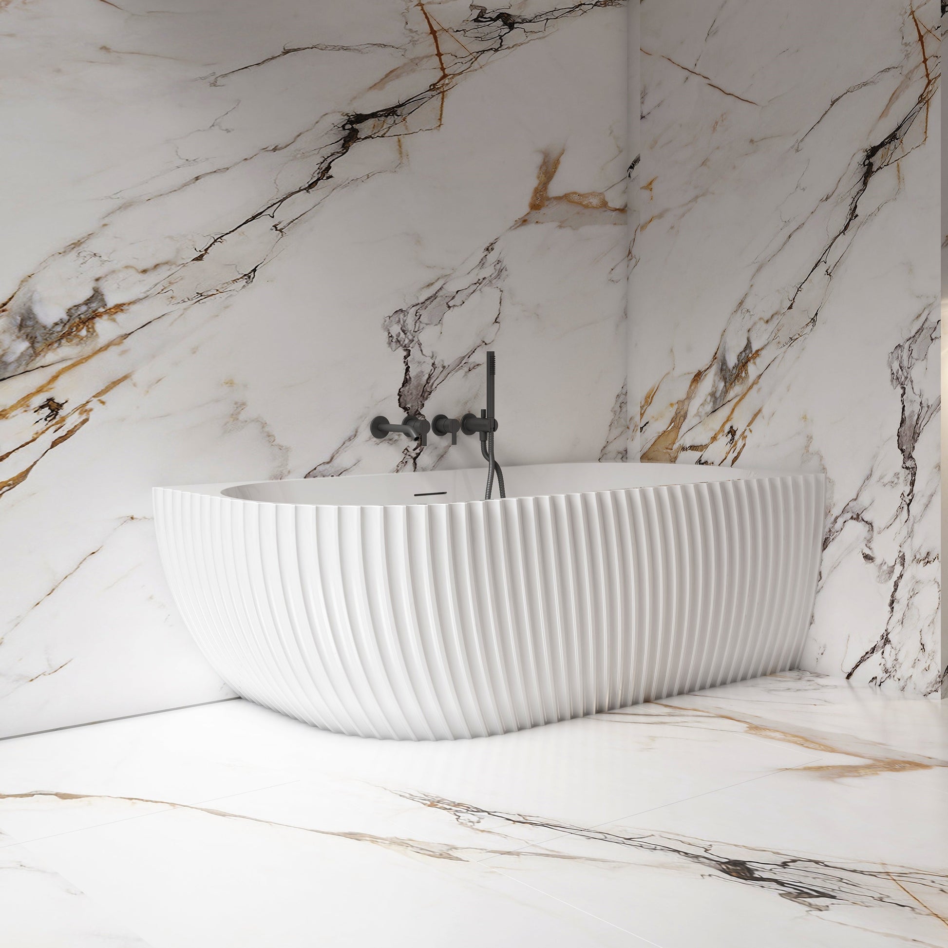 MonBlari Acrylic Back to Wall Bathtub MY-66613-GW-SideView