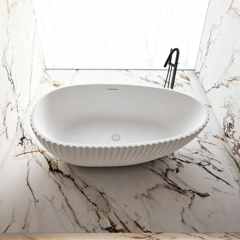 67 Inch MonBlari Matte White Acrylic Freestanding Bathtub Fluted