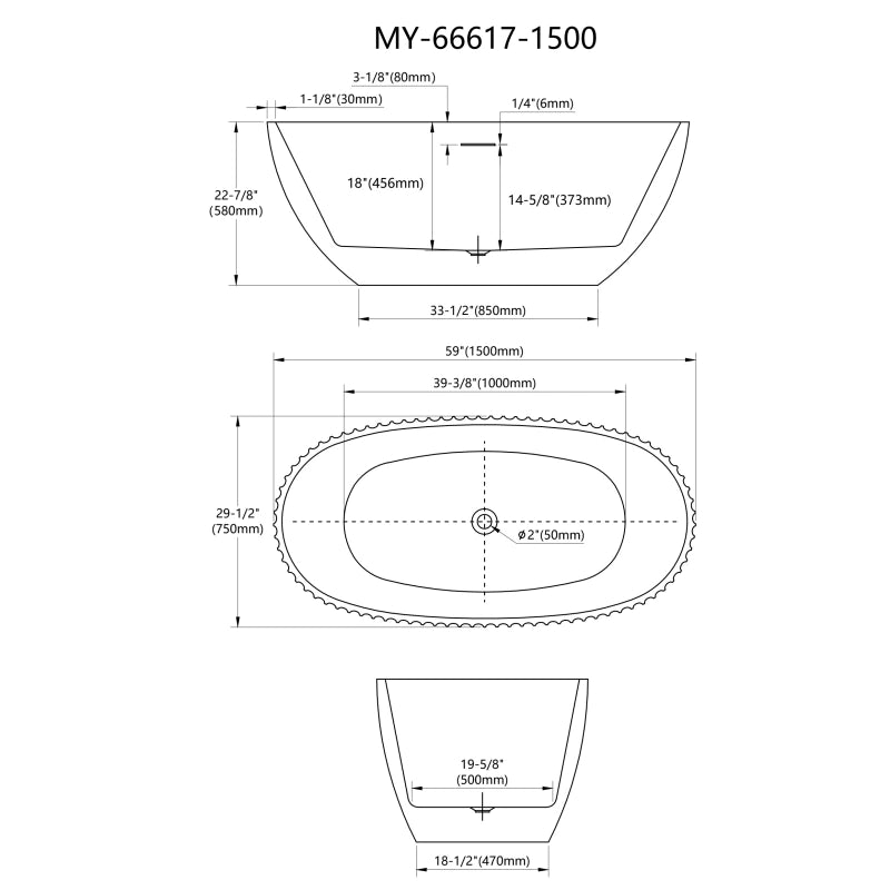 59.1" Monblari Acrylic Freestanding Bathtub With Insulation Tub