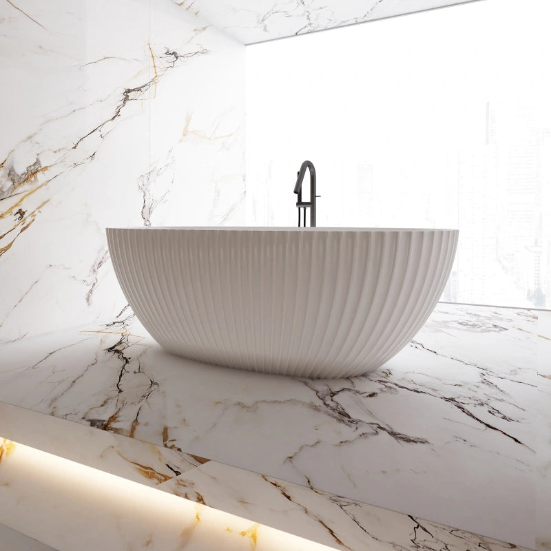 59.1" Monblari Acrylic Matte White Freestanding Bathtub With Insulation Tub