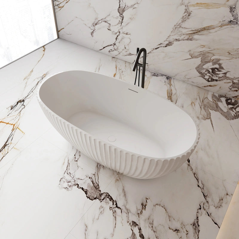 59.1" Monblari Acrylic Matte White Freestanding Bathtub With Insulation Tub