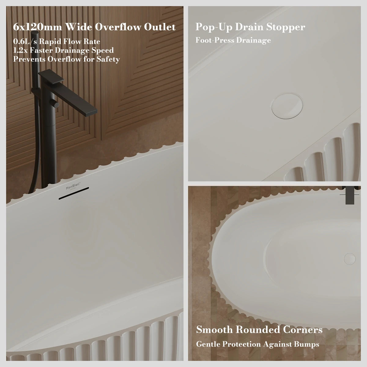59.1" Monblari Acrylic Freestanding Bathtub With Insulation Tub