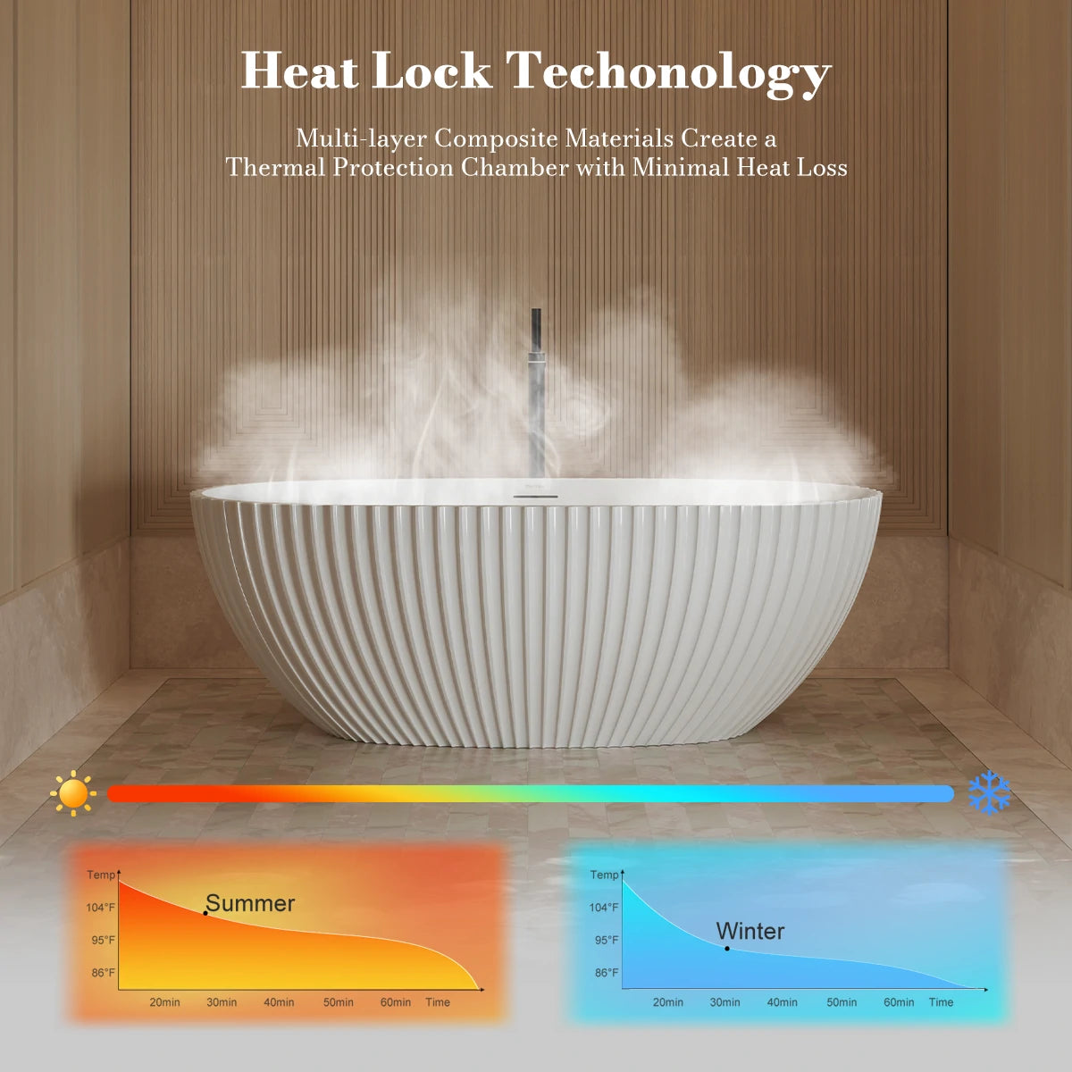 59.1" Monblari Acrylic Freestanding Bathtub With Insulation Tub