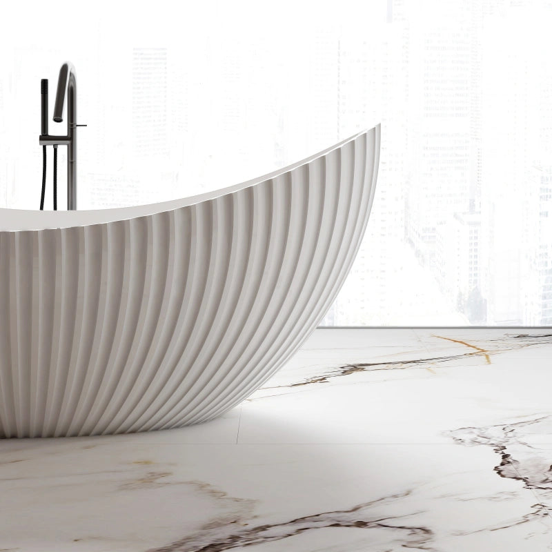 Monblari Matte White Curved Acrylic Soaking Bathtub Bathrooms Tubs Fluted