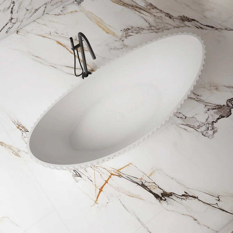 Monblari Matte White Curved Acrylic Soaking Bathtub Bathrooms Tubs Fluted