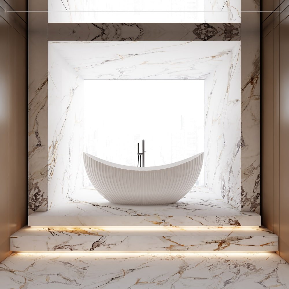Monblari Curved Acrylic Soaking Bathtub Bathrooms Tubs