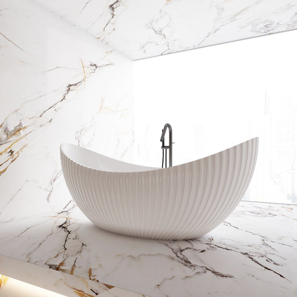 Monblari Curved Acrylic Soaking Bathtub Bathrooms Tubs
