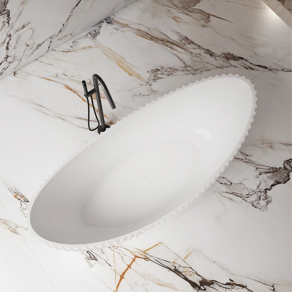 Monblari Curved Acrylic Soaking Bathtub Bathrooms Tubs Fluted