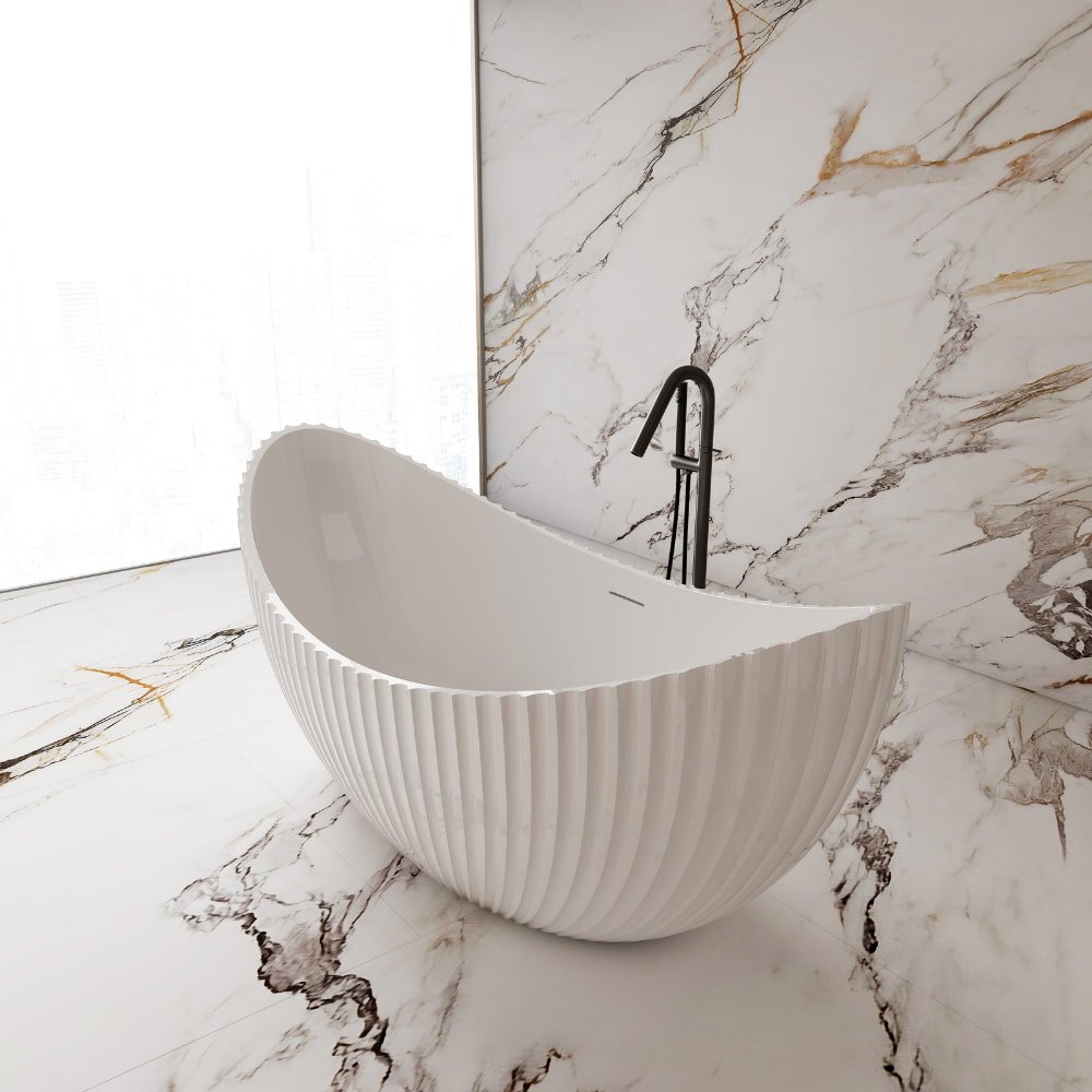 Monblari Curved Acrylic Soaking Bathtub Bathrooms Tubs Fluted