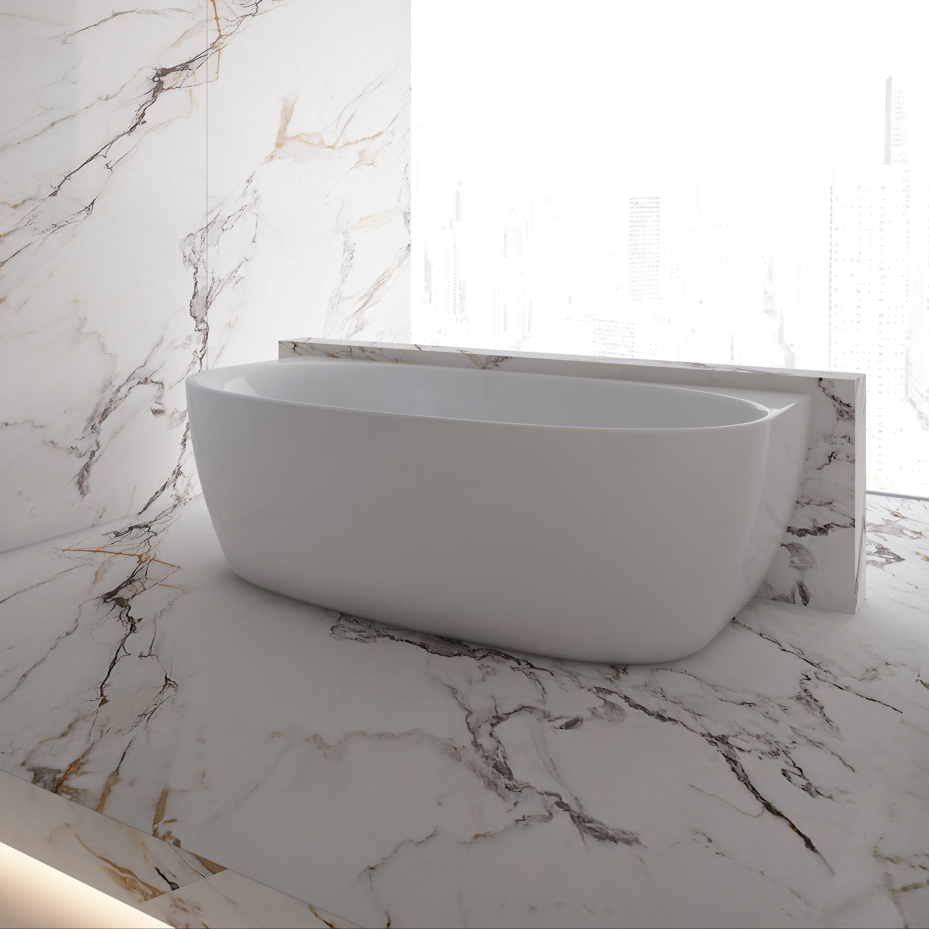 MonBlari Acrylic Back to Wall Bathtub MY-66656-GW-SideView