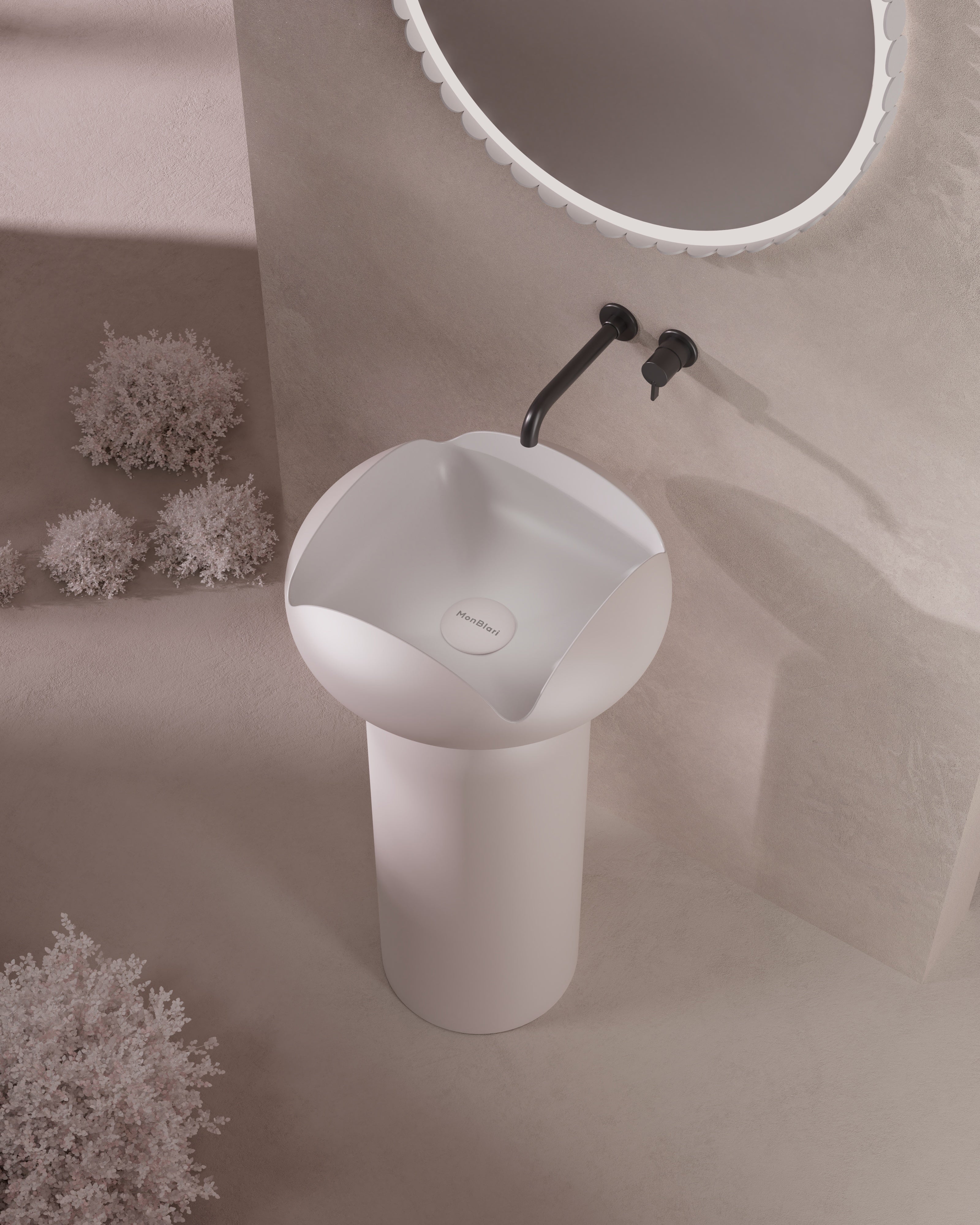 MonBlari Flower Series Solid Surface Pedestal Sink