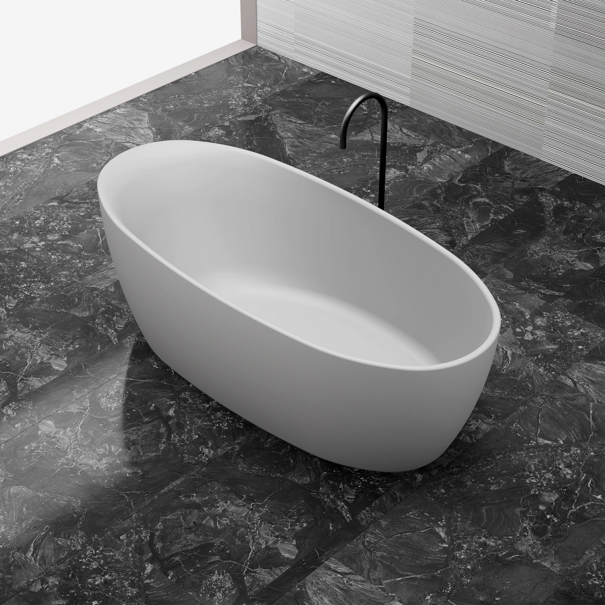 67 Inch MonBlari Solid Surface Freestanding BathtubMR88812MW-RightSideView