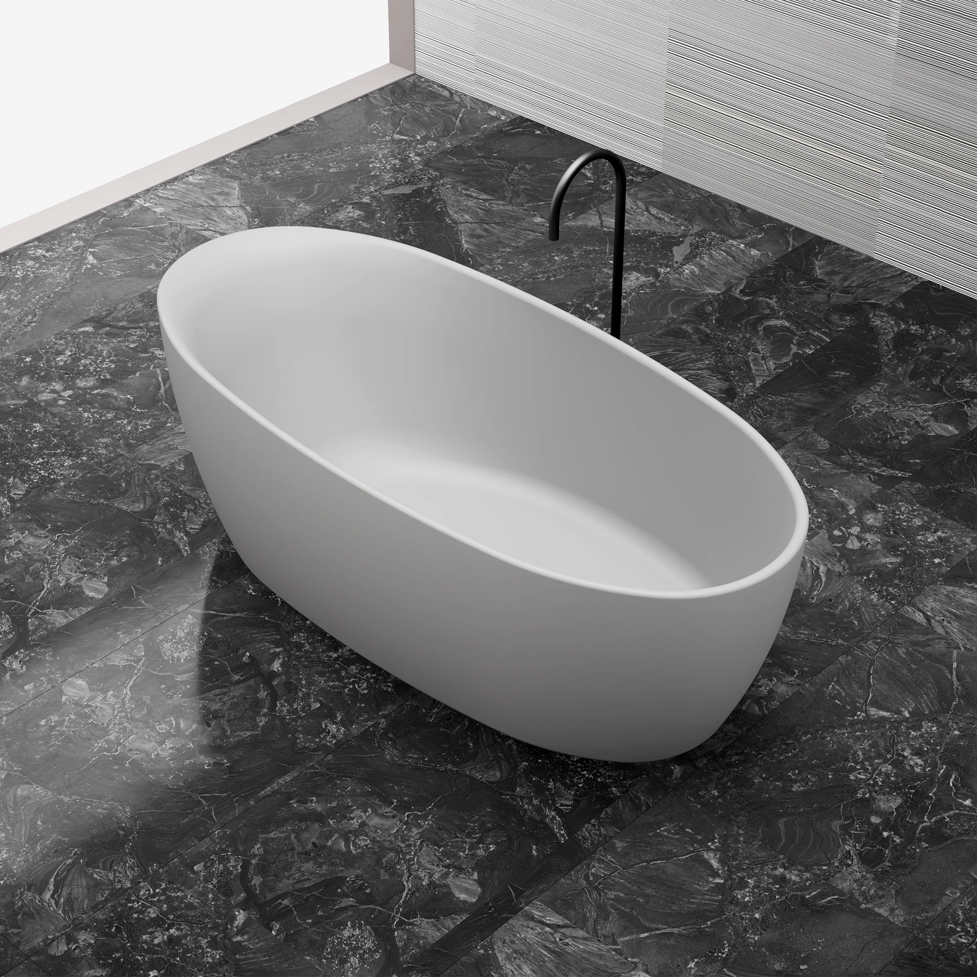67 Inch MonBlari Solid Surface Freestanding BathtubMR88812MW-RightSideView