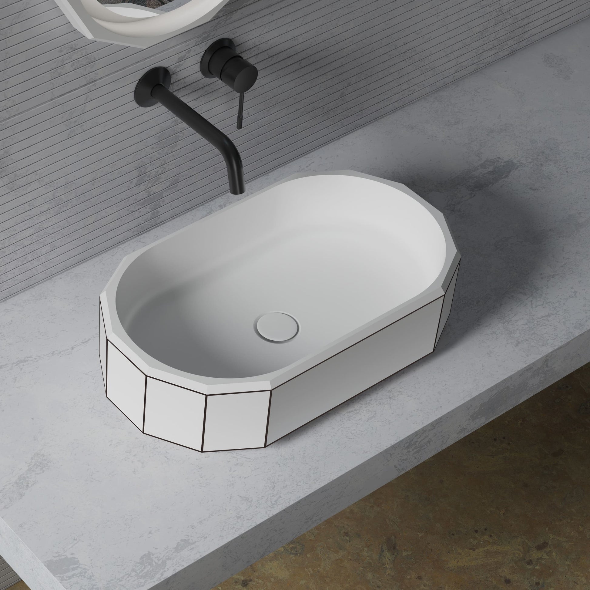 MonBlariBERYLSeriesCountertopSinkwithBlackRimDiagonalTopViewPanorama-600x350x160mm-Scenario