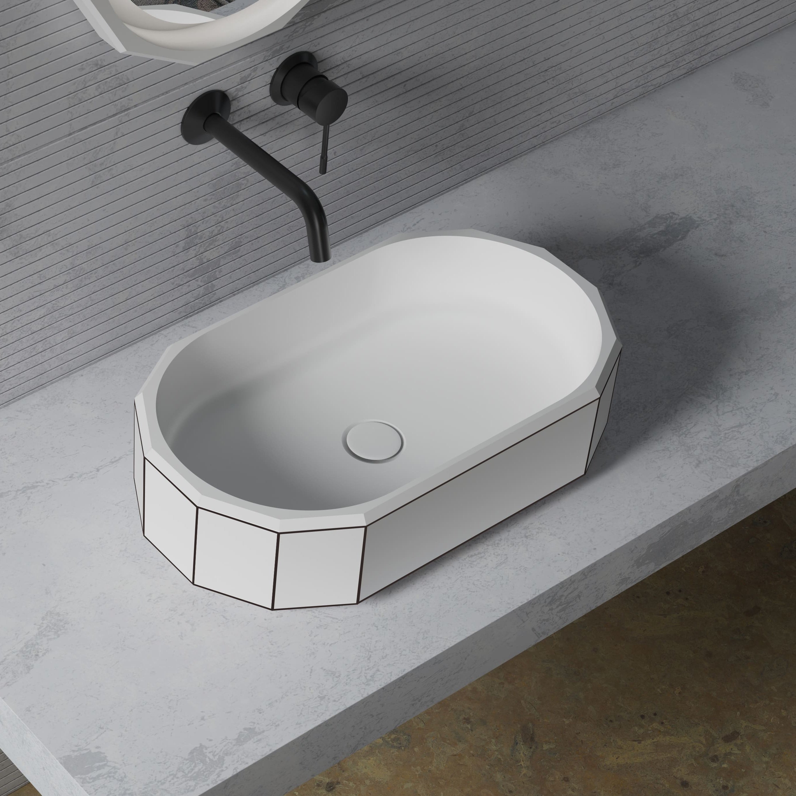 MonBlariBERYLSeriesCountertopSinkwithBlackRimDiagonalTopViewPanorama-600x350x160mm-Scenario