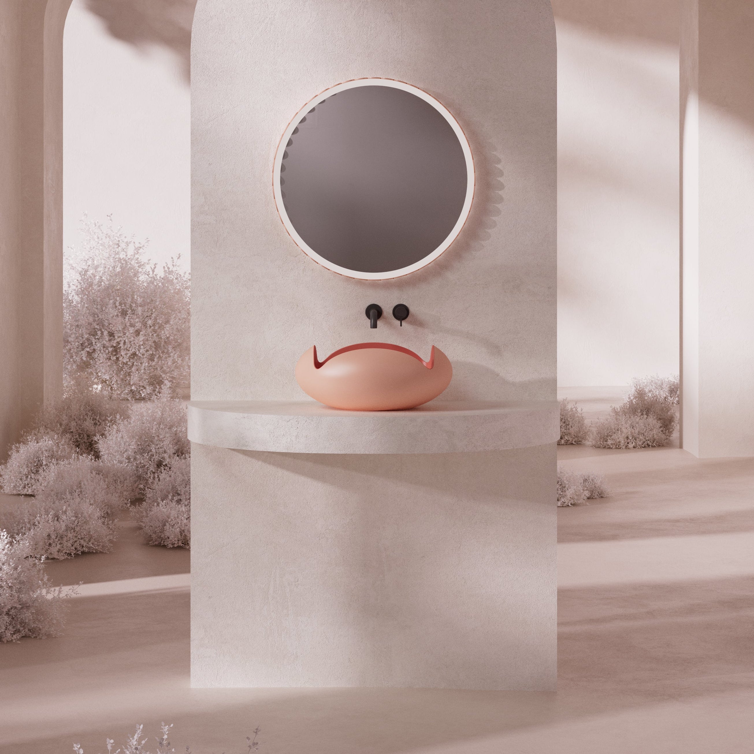 MonBlariFLOWERSeriesPinkBathroomSinkFrontViewPanorama-450x450x190mm