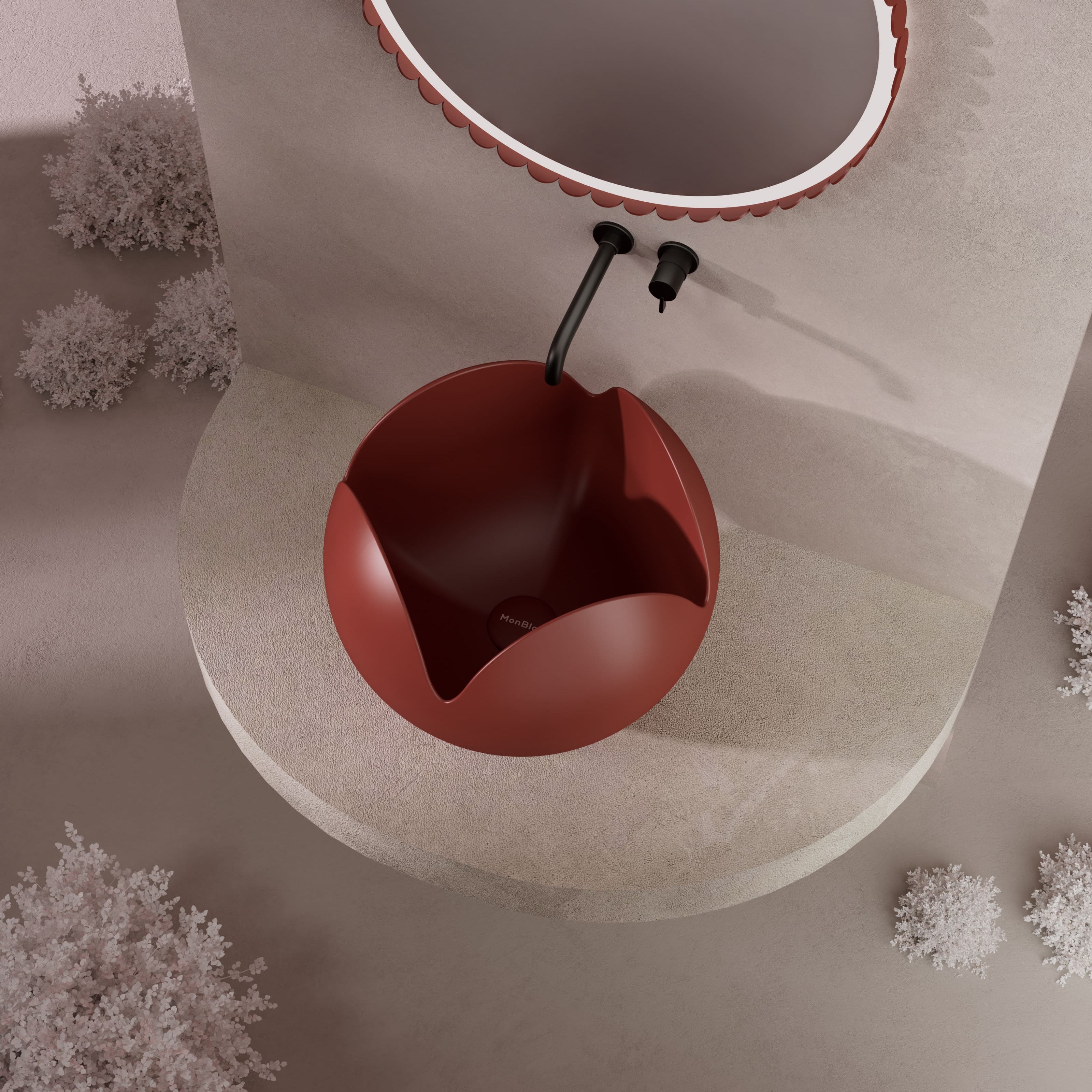 MonBlariFLOWERSeriesRoseRedBathroomSinkDiagonalTopViewPanorama-450x450x350mm