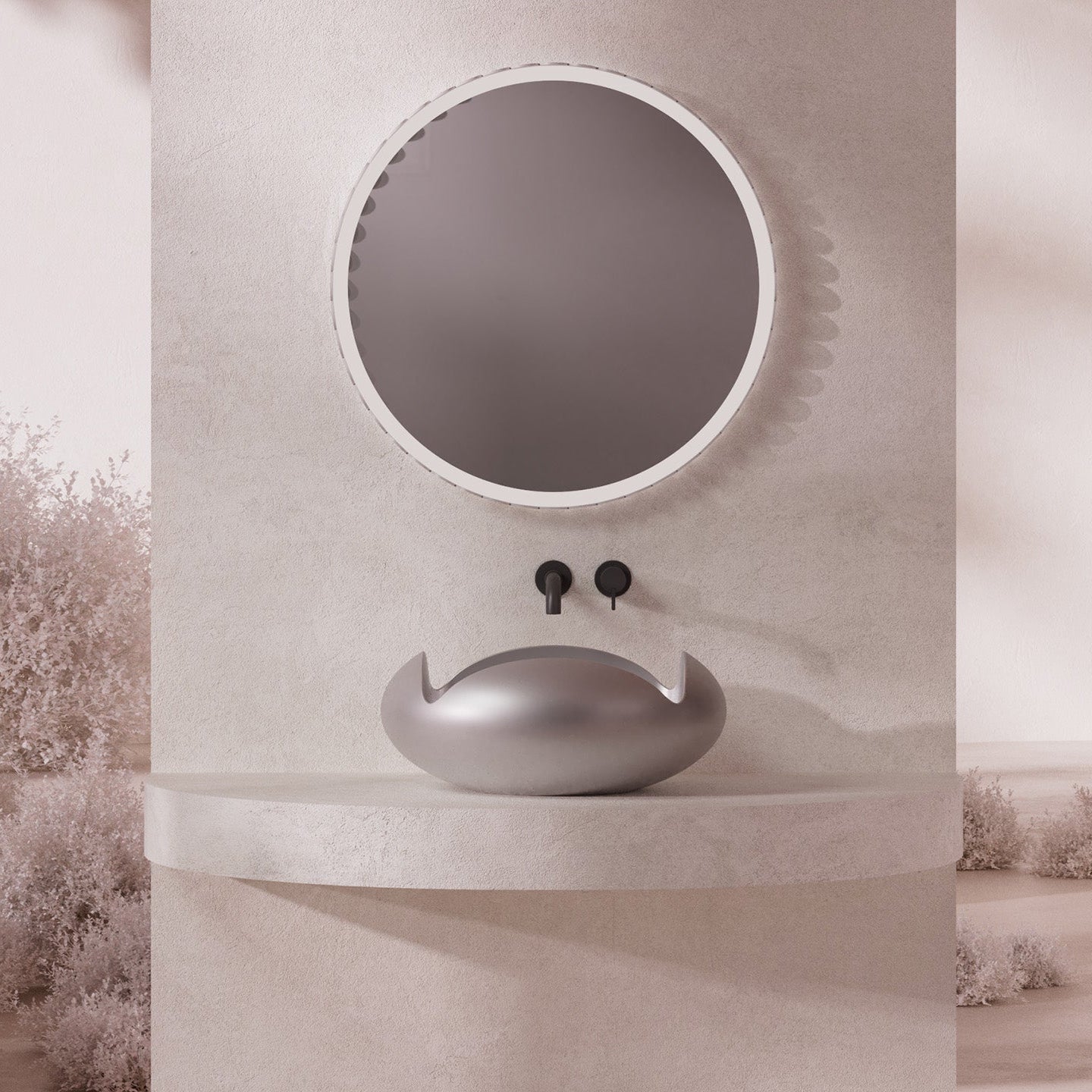 MonBlariFLOWERSeriesSolidSurfaceCounterTopSinkpanoramicTitaniumGray