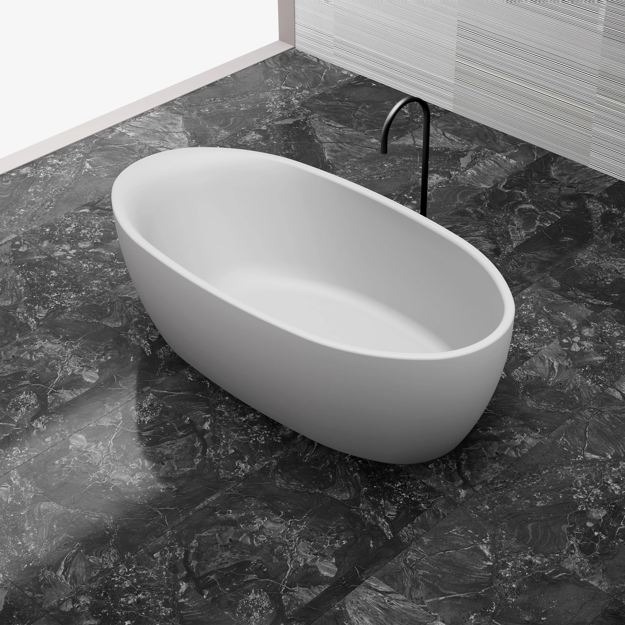 67 Inch MonBlari Solid Surface Freestanding BathtubMR88811MW-RightSideView
