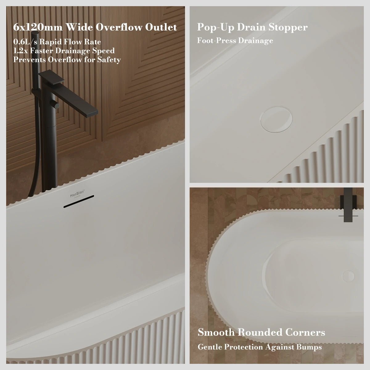 55-71 Inch MonBlari Acrylic Freestanding Bathtub