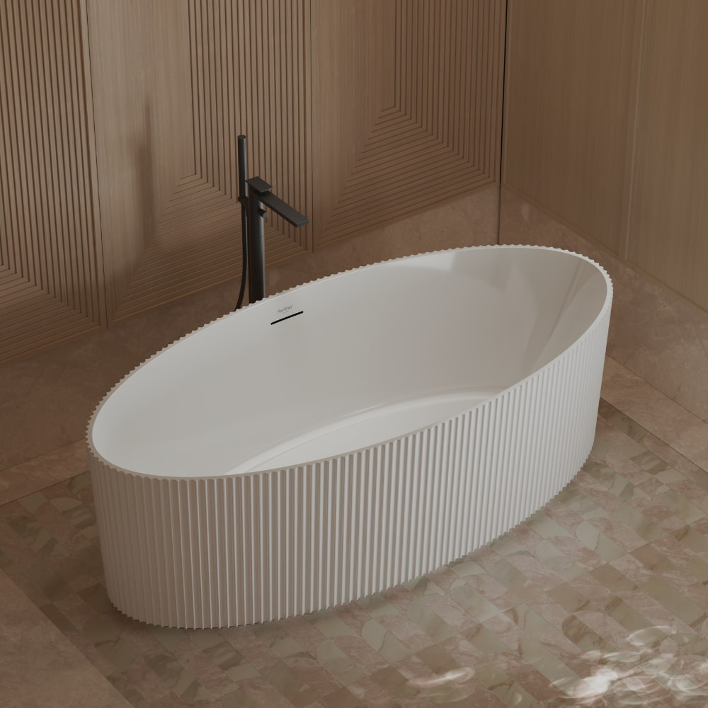 59-71 Inch MonBlari Acrylic Freestanding Bathtub Fluted