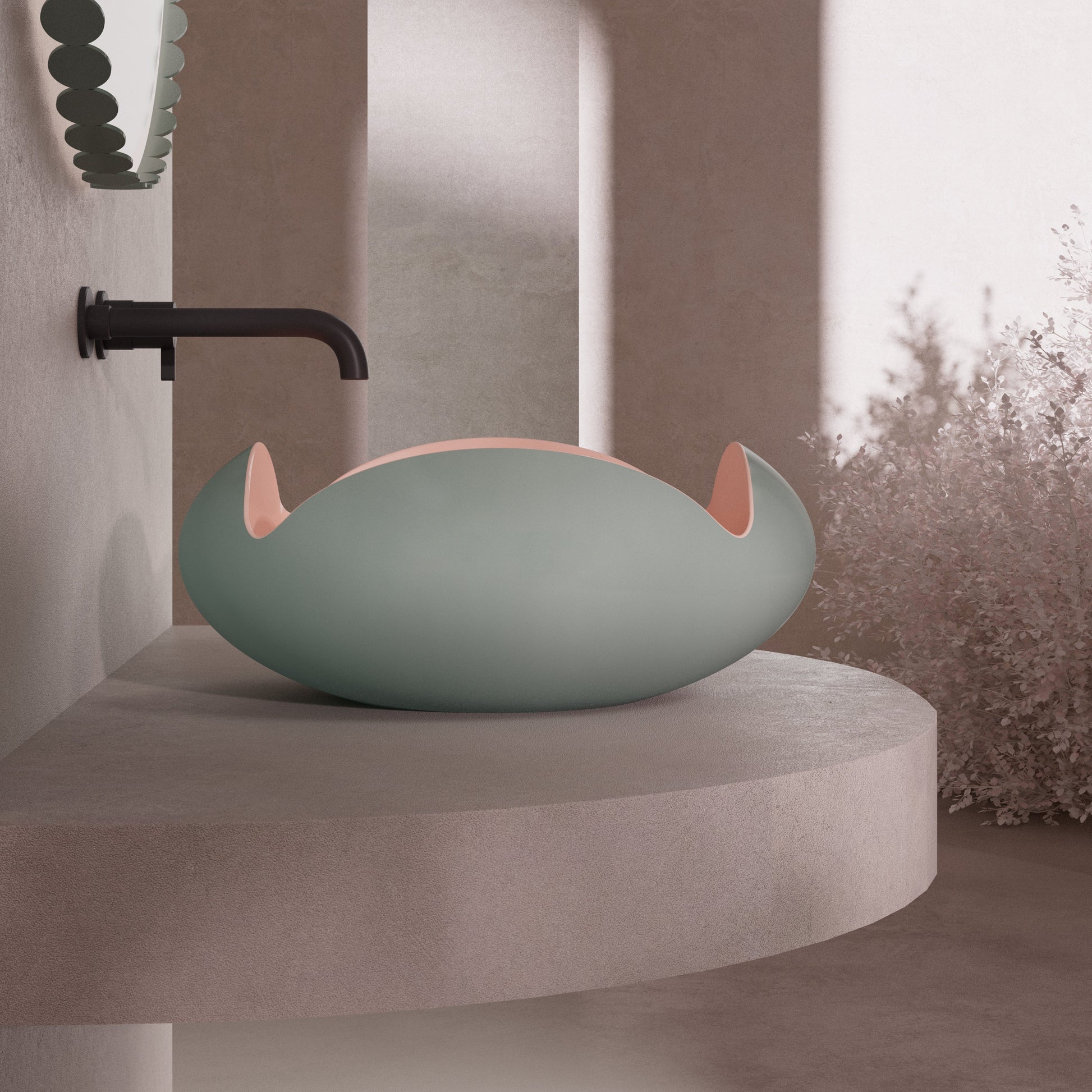 MonBlari FLOWER Series Green Bathroom Sink Diagonal Side View Panorama - 450×450×190mm