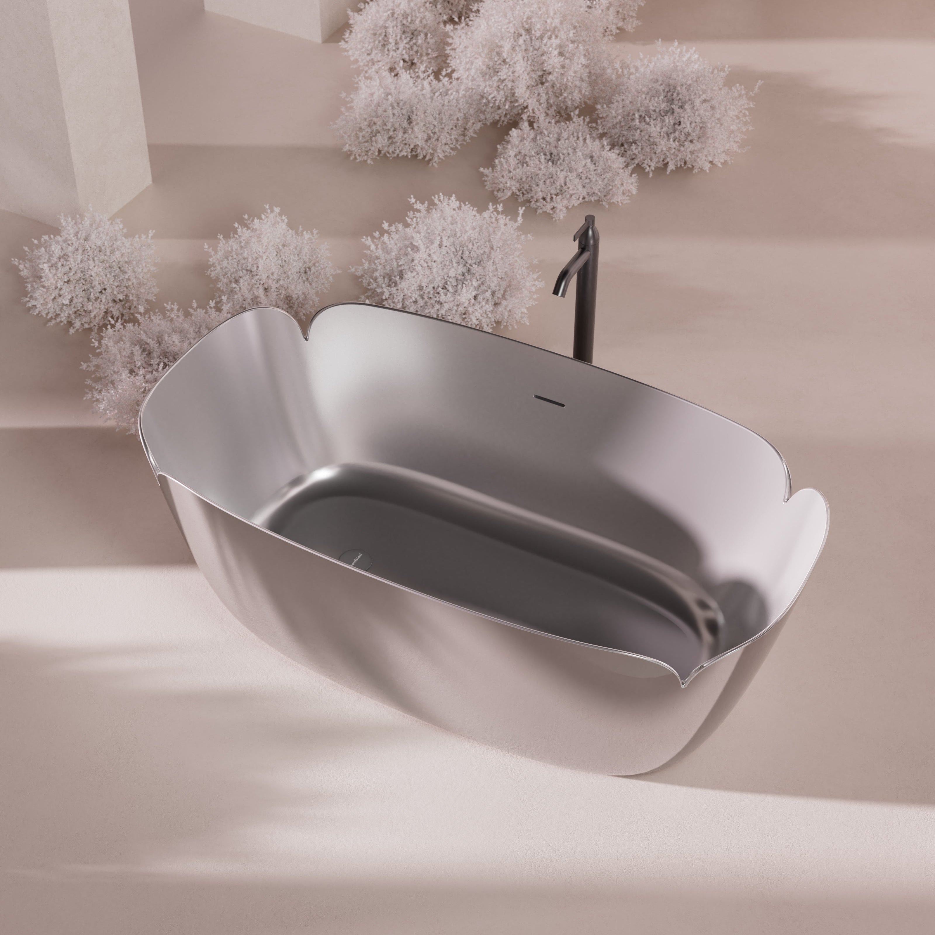 MonBlari_FLOWER_Series_Solid_Surface_Bathtub_Titanium_Gray_Side_shot