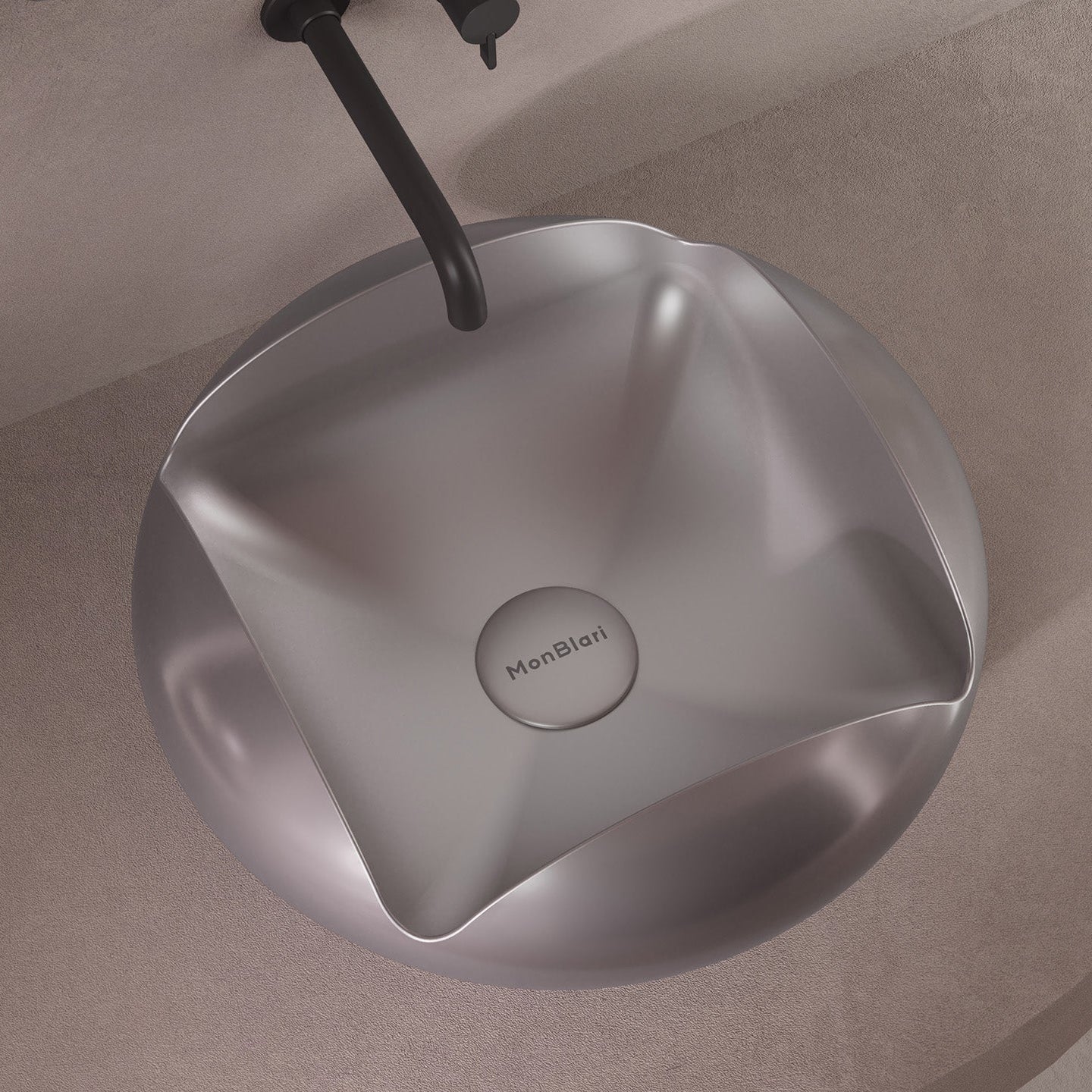 MonBlari_FLOWER_Series_Solid_Surface_Counter_Top_Sink_Overhead_shot_Titanium_Gray