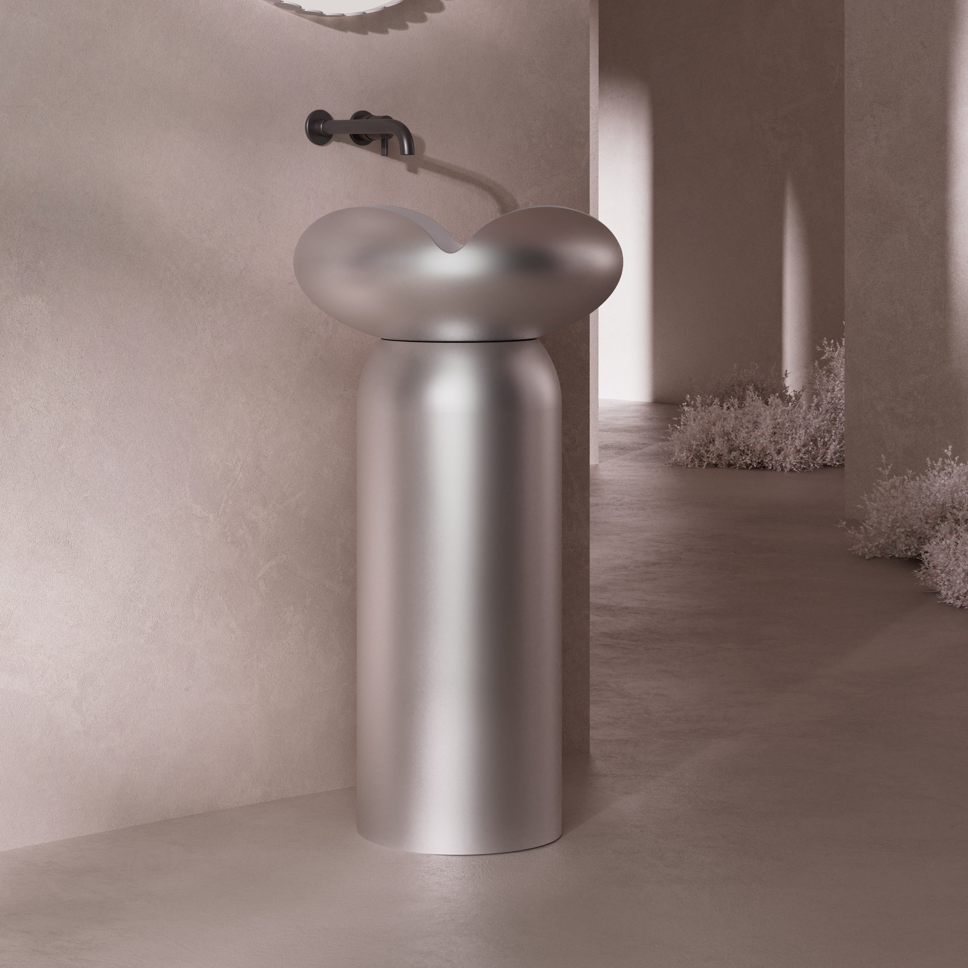 MonBlari_FLOWER_Series_Solid_Surface_Pedestal_Sinks_Side_shot_Titanium_Gray