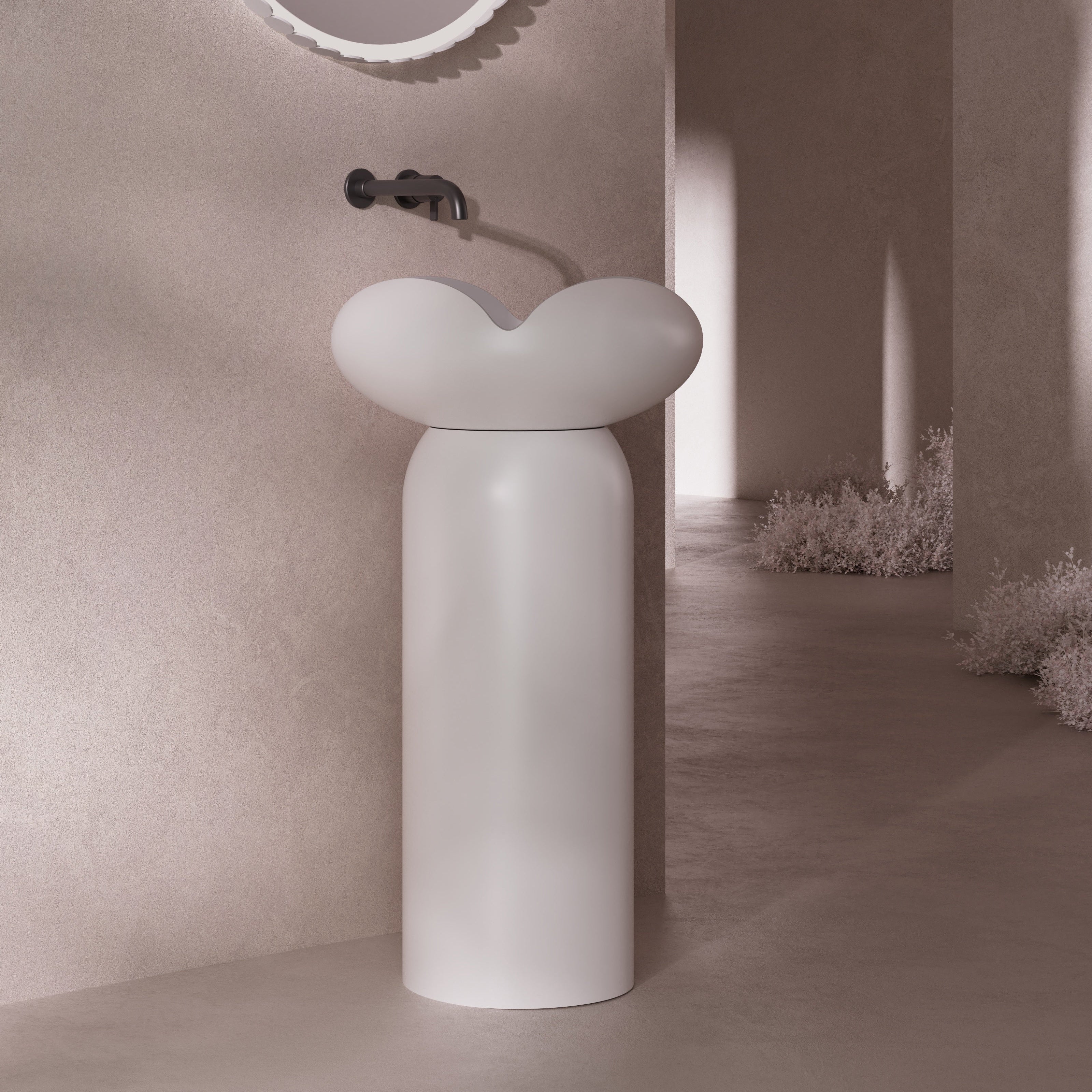 MonBlari_FLOWER_Series_Solid_Surface_Pedestal_Sinks_Side_shot_White