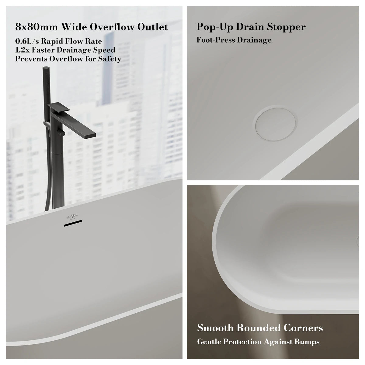 59-67 Inch MonBlari Solid Surface Freestanding Bathtub