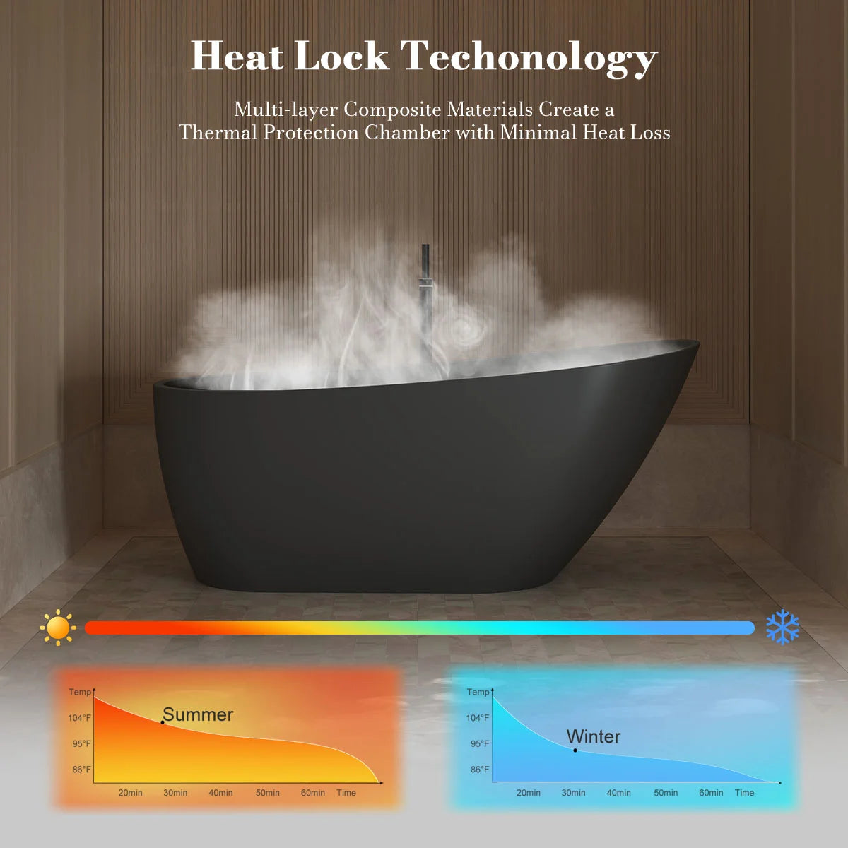 MonBlari 67" × 31.5" Black Acrylic Freestanding Soaking Bathtub