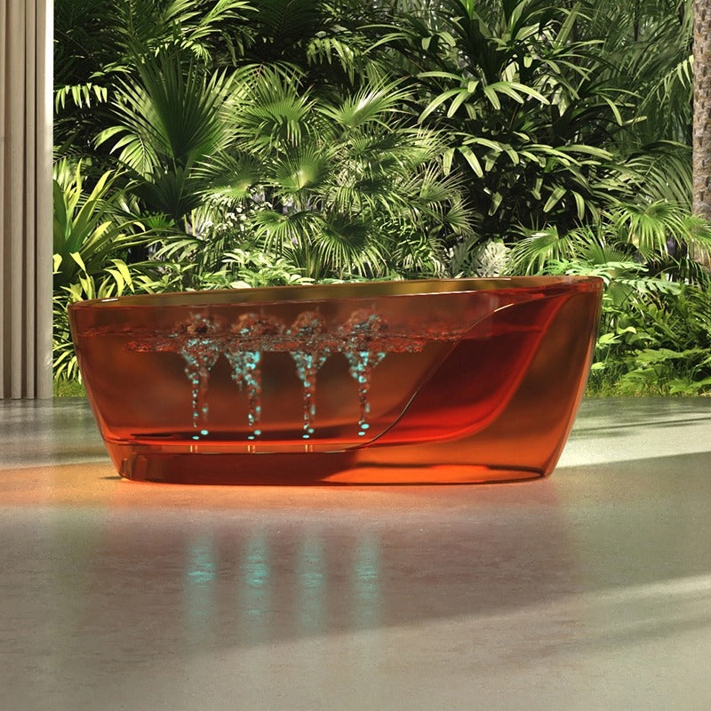 Monblari Red Resin Bathtub Double Walled Crystal Clear Tub Bubble feature