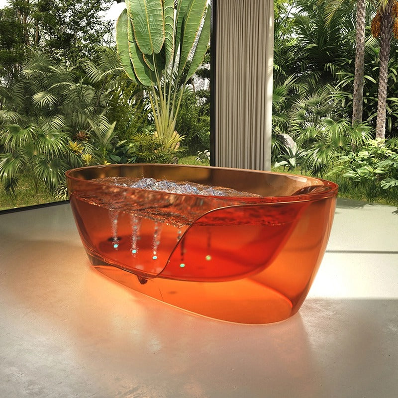 Monblari Red Resin Bathtub Double Walled Crystal Clear Tub Bubble feature