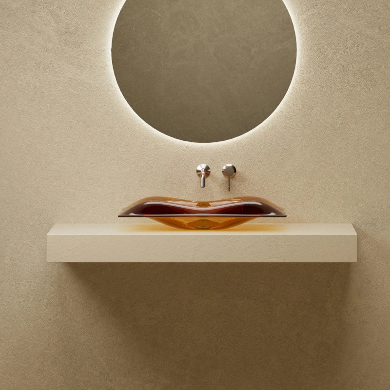 23.6" MonBlari Monro Series Clear Amber Bathroom Vessel Sink