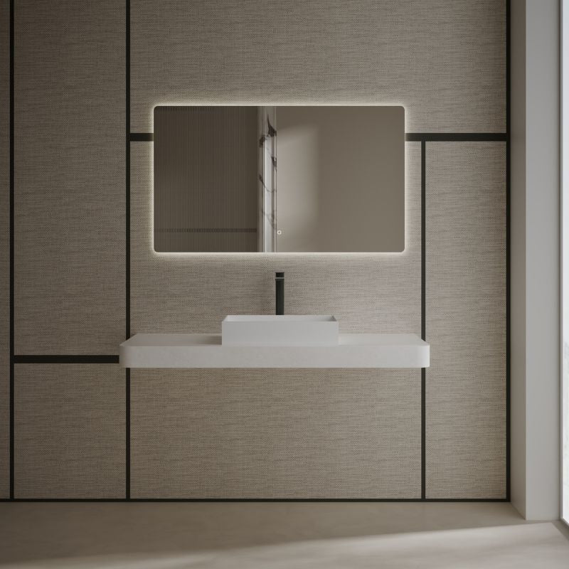 Rectangular Vessel Sink of Bathroom in White Front View