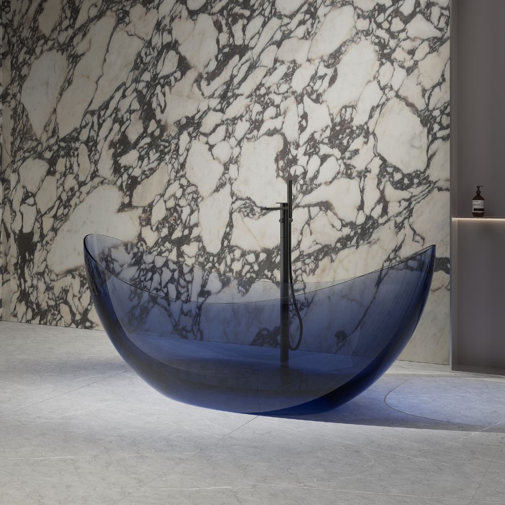 70.9" Monblari Blue Resin Bathtub — Soaking Luxury Freestanding Bathtub