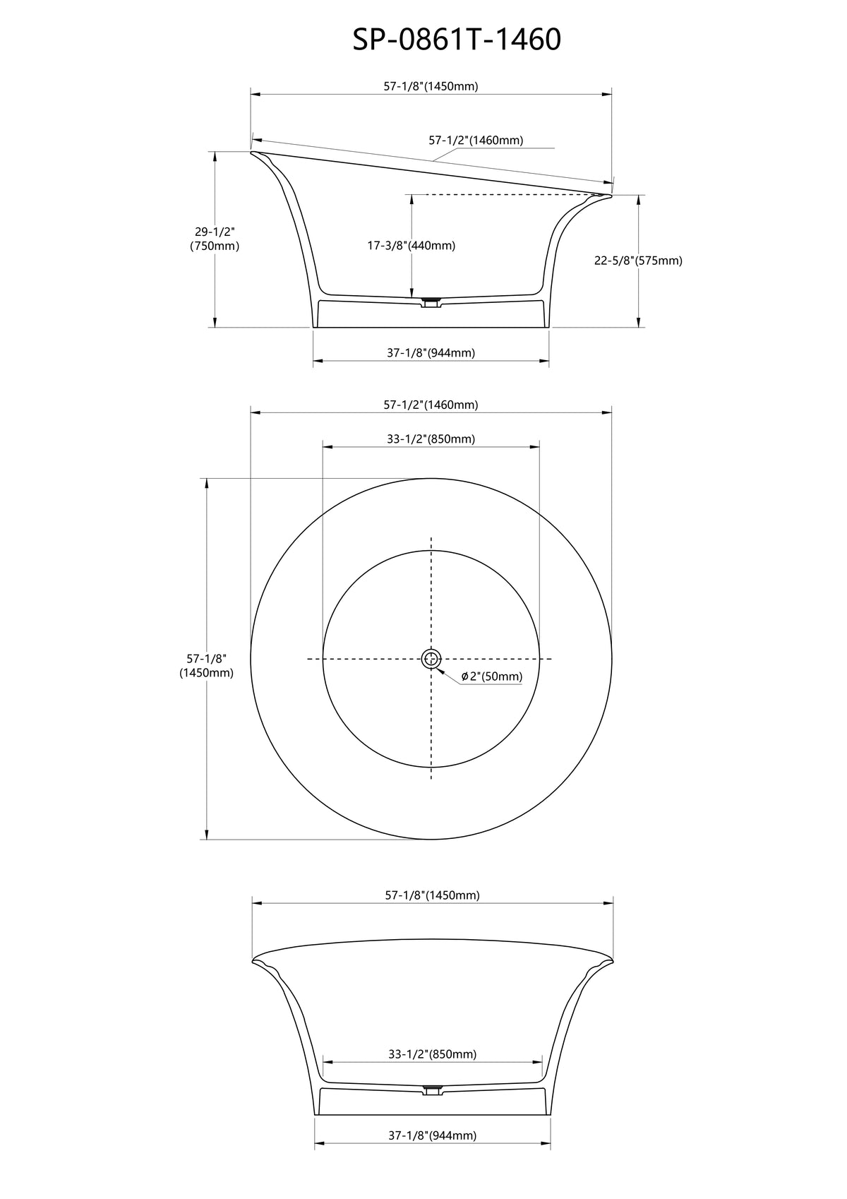 57 Inch MonBlari Spring Series Bathtub