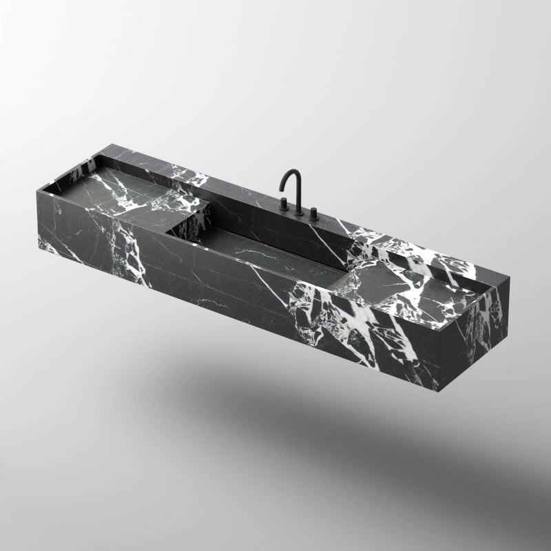 MonBlari SQUARE CLTY Series Sculpted Marble Wall-Mounted Bathroom Sink