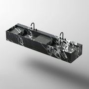 MonBlari SQUARE CLTY Series Fluted Black Marble Wall-Mounted Double Sink