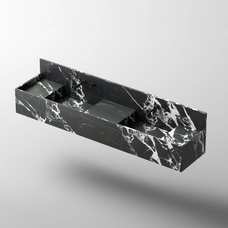 MonBlari SQUARE CLTY Series Marble Bathroom Wash Basin with Backsplash