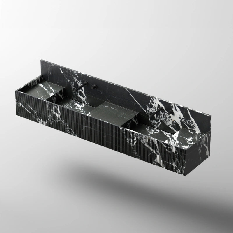MonBlari SQUARE CLTY Series Rectangular Marble Bathroom Wall Mount Sink Fluted