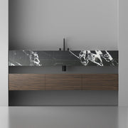 MonBlari SQUARE CLTY Series Floating Bathroom Vanity with Marble Textured Top