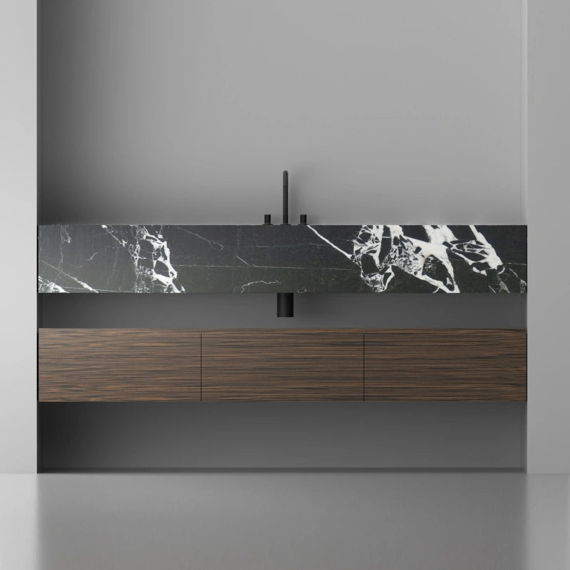 MonBlari SQUARE CLTY Series Floating Bathroom Vanity with Marble Textured Top