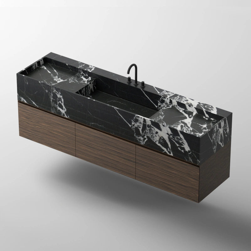MonBlari SQUARE CLTY Series Wall-Hung Bathroom Vanity with Marble Textured Top