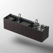 MonBlari SQUARE CLTY Series Wall-Hung Fluted Black Marble Double Sink Vanity