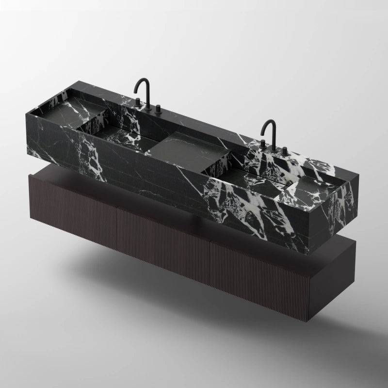 MonBlari SQUARE CLTY Series Fluted Modern Floating Bathroom Vanity with Dual Basins